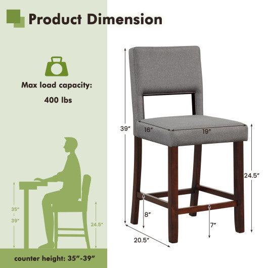 2 Piece Bar Chair Set with Hollowed Back and Rubber Wood Legs-Gray at Set Shop and Smile