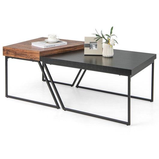 Coffee Table Set of 2 with Powder Coated Metal Legs-Black at Set Shop and Smile
