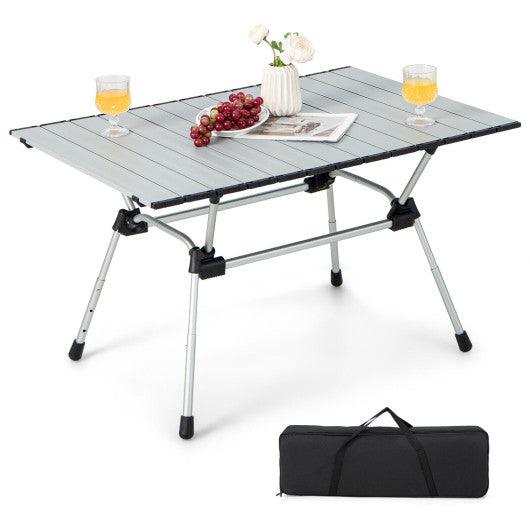 Folding Heavy-Duty Aluminum Camping Table with Carrying Bag-Silver at Set Shop and Smile
