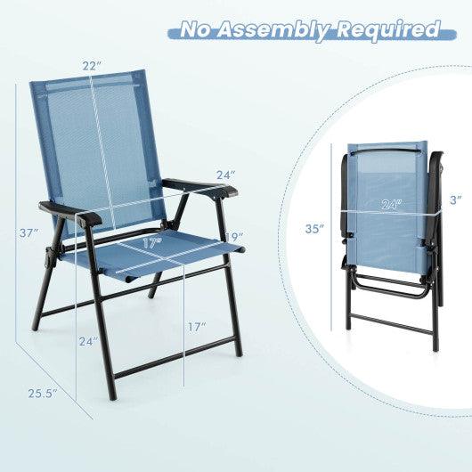 2 Set of Patio Dining Chair with Armrests and Metal Frame-Blue at Set Shop and Smile