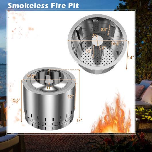 Smokeless Stainless Steel Fire Pit with Ash Pan for Yard Camping-Silver at Set Shop and Smile