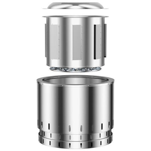 Smokeless Stainless Steel Fire Pit with Ash Pan for Yard Camping-Silver at Set Shop and Smile