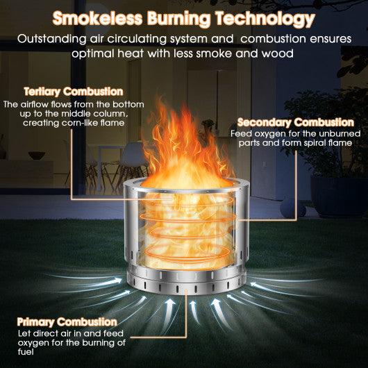 Smokeless Stainless Steel Fire Pit with Ash Pan for Yard Camping-Silver at Set Shop and Smile
