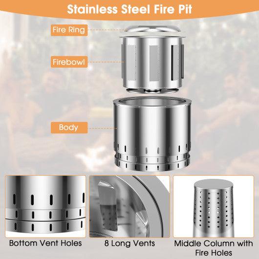 Smokeless Stainless Steel Fire Pit with Ash Pan for Yard Camping-Silver at Set Shop and Smile
