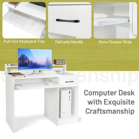 Study Laptop Table with Drawer and Keyboard Tray-White at Set Shop and Smile