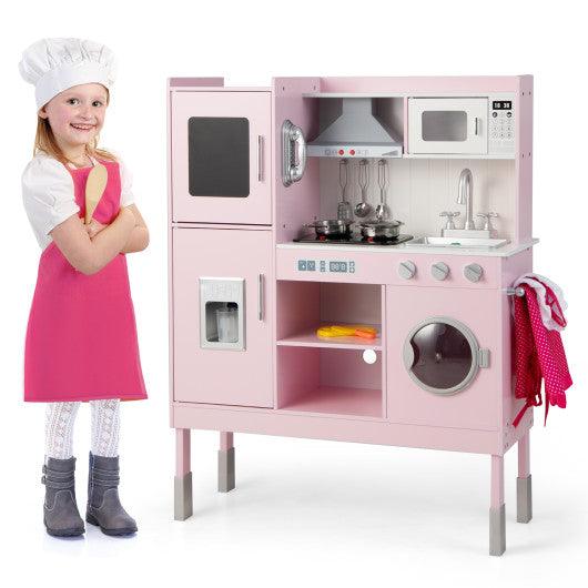 Pretend Play Kitchen for Kids with 16 Pieces Accessories-Pink at Set Shop and Smile