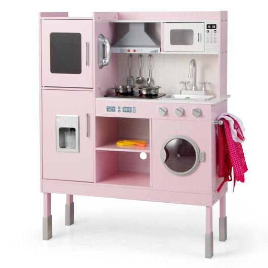 Pretend Play Kitchen for Kids with 16 Pieces Accessories-Pink at Set Shop and Smile