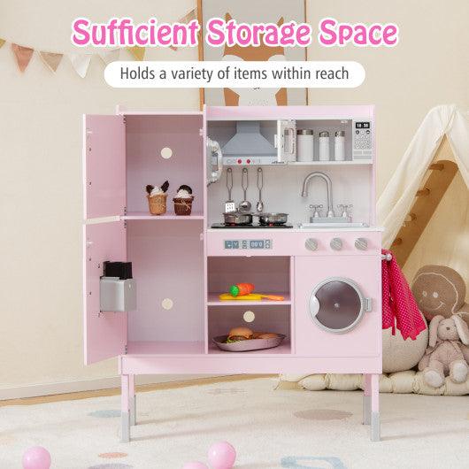 Pretend Play Kitchen for Kids with 16 Pieces Accessories-Pink at Set Shop and Smile