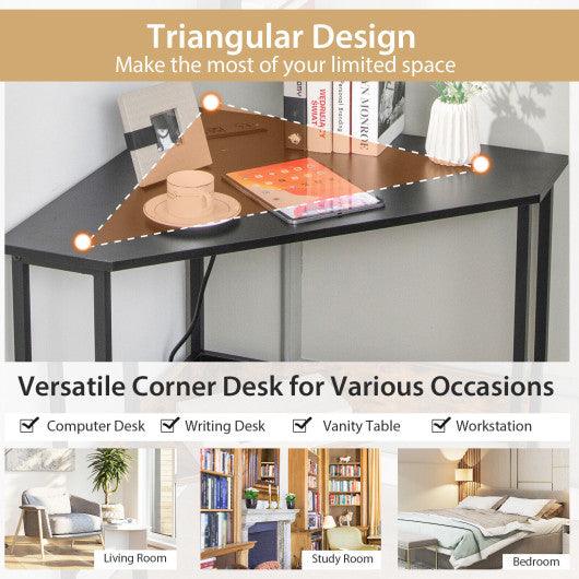 Triangle Computer Corner Desk with Charging Station-Black at Set Shop and Smile