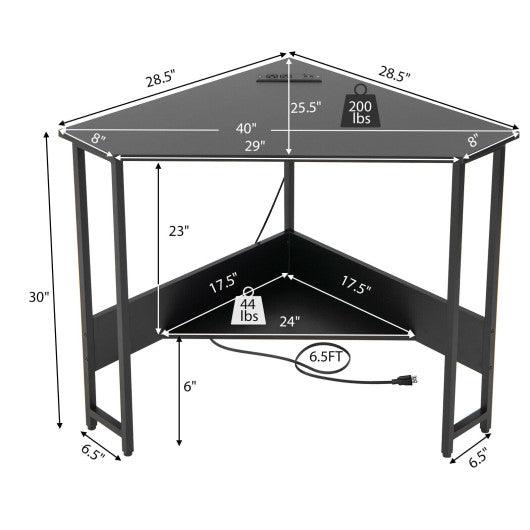 Triangle Computer Corner Desk with Charging Station-Black at Set Shop and Smile
