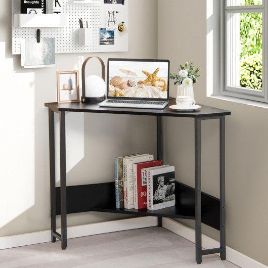 Triangle Computer Corner Desk with Charging Station-Black at Set Shop and Smile