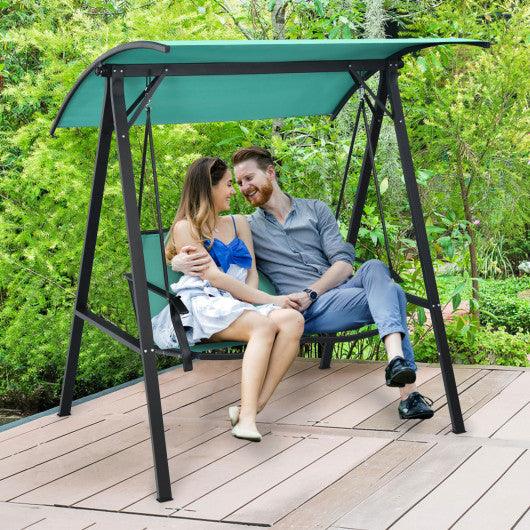 2 Person Patio Swing with Weather Resistant Glider and Adjustable Canopy-Green at Set Shop and Smile
