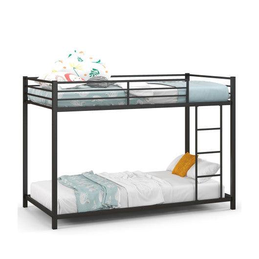 Low Profile Twin Over Twin Metal Bunk Bed with Full-length Guardrails-Black at Set Shop and Smile