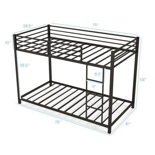 Low Profile Twin Over Twin Metal Bunk Bed with Full-length Guardrails-Black at Set Shop and Smile