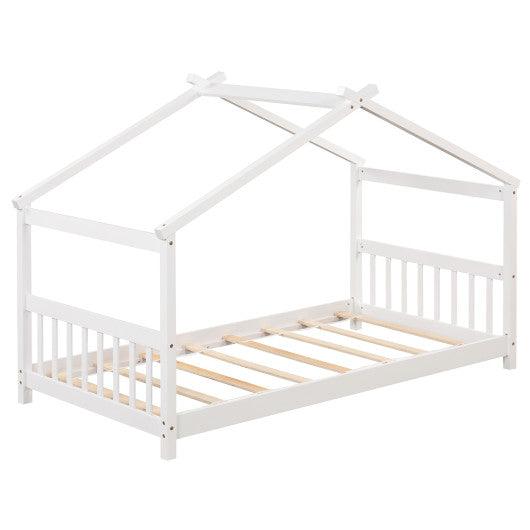 Twin Size Wooden House Bed with Roof-White at Set Shop and Smile