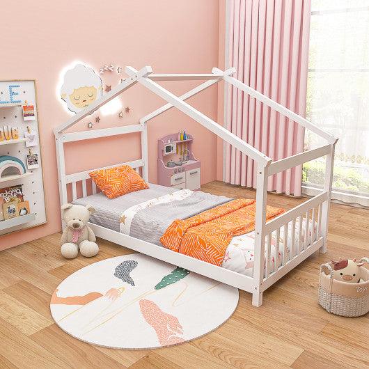 Twin Size Wooden House Bed with Roof-White at Set Shop and Smile