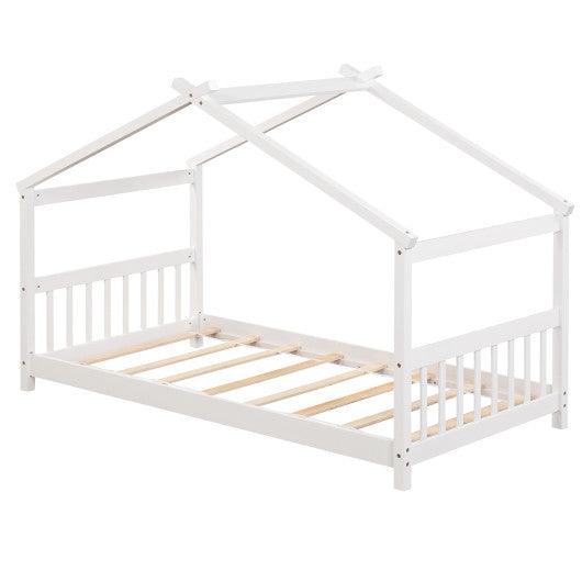 Twin Size Wooden House Bed with Roof-White at Set Shop and Smile