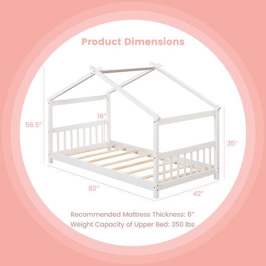 Twin Size Wooden House Bed with Roof-White at Set Shop and Smile