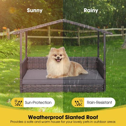 Outdoor Wicker Dog House with Weatherproof Roof-Gray at Set Shop and Smile