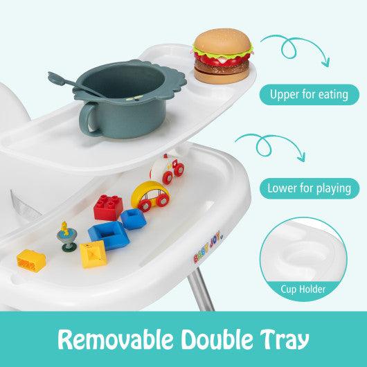 4-in-1 Convertible Baby High Chair with Removable Double Tray-White at Set Shop and Smile