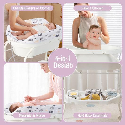 Folding Baby Changing Table with Bathtub and 4 Universal Wheels-White at Set Shop and Smile
