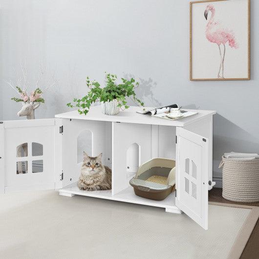 Large Wooden Cat Litter Box Enclosure Hidden Cat Washroom with Divider at Set Shop and Smile