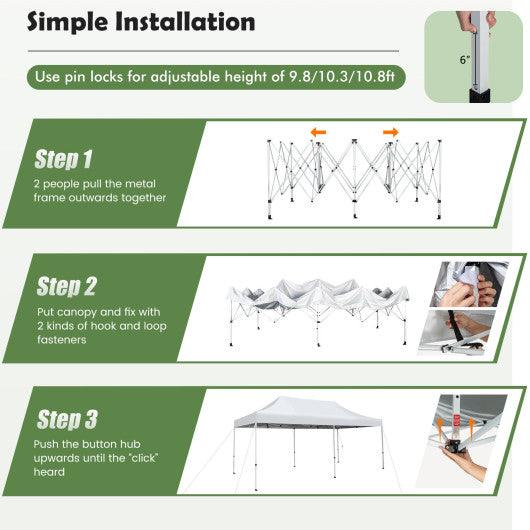 10 x 20 Feet Outdoor Pop-Up Patio Folding Canopy Tent-White at Set Shop and Smile