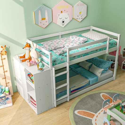 Twin Size Bunk Bed with Convertible Bookcase and Ladder-White at Set Shop and Smile