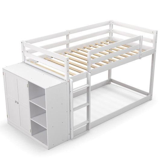 Twin Size Bunk Bed with Convertible Bookcase and Ladder-White at Set Shop and Smile