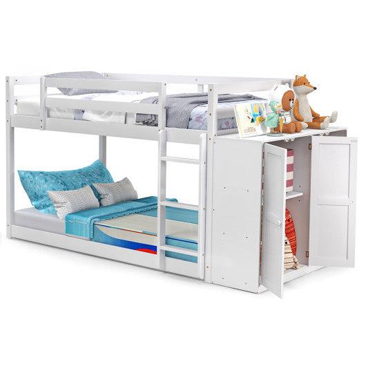 Twin Size Bunk Bed with Convertible Bookcase and Ladder-White at Set Shop and Smile