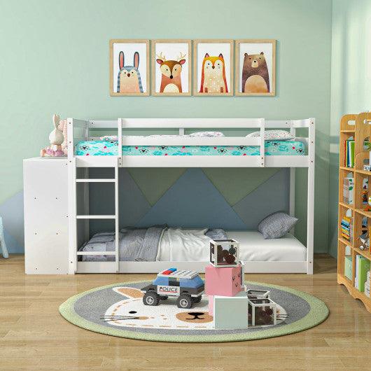 Twin Size Bunk Bed with Convertible Bookcase and Ladder-White at Set Shop and Smile