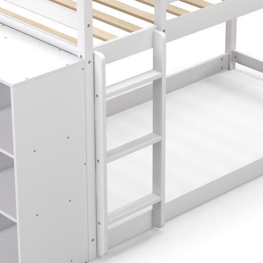 Twin Size Bunk Bed with Convertible Bookcase and Ladder-White at Set Shop and Smile