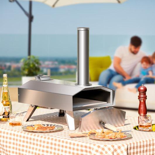 Portable Stainless Steel Outdoor Pizza Oven with 12 Inch Pizza Stone at Set Shop and Smile
