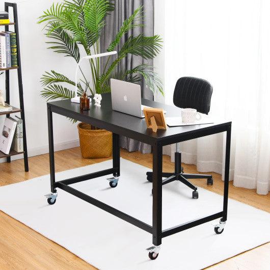 Wood Top Metal Frame Rolling Computer Desk Laptop Table-Black at Set Shop and Smile