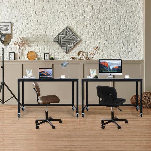 Wood Top Metal Frame Rolling Computer Desk Laptop Table-Black at Set Shop and Smile