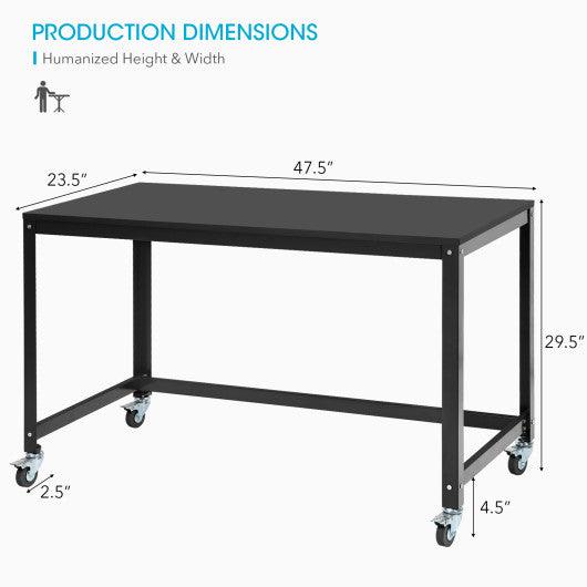 Wood Top Metal Frame Rolling Computer Desk Laptop Table-Black at Set Shop and Smile