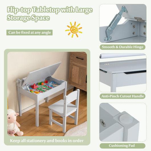Wooden Kids Table and Chair Set with Storage and Paper Roll Holder-Gray at Set Shop and Smile