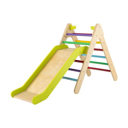 2-in-1 Wooden Triangle Climber Set with Gradient Adjustable Slide-Multicolor at Set Shop and Smile