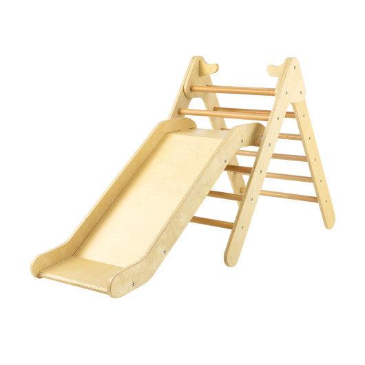 2-in-1 Wooden Triangle Climber Set with Gradient Adjustable Slide-Natural at Set Shop and Smile