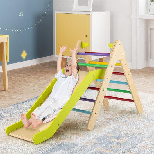 2-in-1 Wooden Triangle Climber Set with Gradient Adjustable Slide-Multicolor at Set Shop and Smile