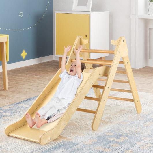 2-in-1 Wooden Triangle Climber Set with Gradient Adjustable Slide-Natural at Set Shop and Smile