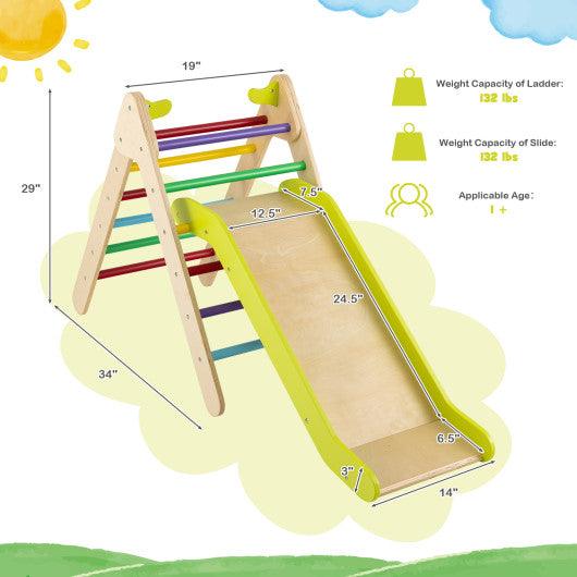 2-in-1 Wooden Triangle Climber Set with Gradient Adjustable Slide-Multicolor at Set Shop and Smile
