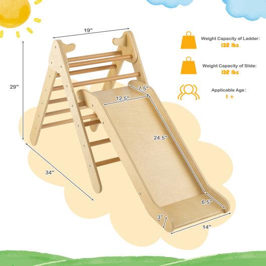 2-in-1 Wooden Triangle Climber Set with Gradient Adjustable Slide-Natural at Set Shop and Smile