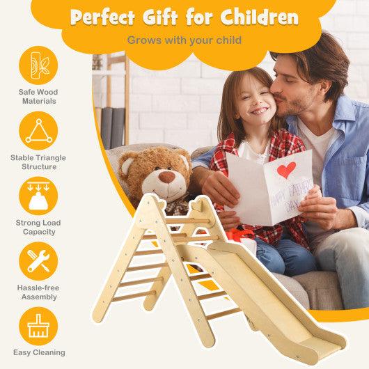 2-in-1 Wooden Triangle Climber Set with Gradient Adjustable Slide-Natural at Set Shop and Smile