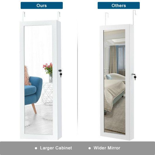 Door Mounted Lockable Mirrored Jewelry Cabinet with LED Lights at Set Shop and Smile