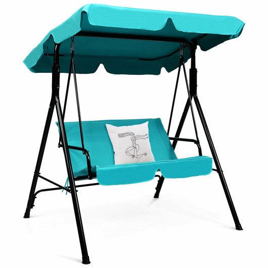 Steel Frame Outdoor Loveseat Patio Canopy Swing with Cushion-Blue at Set Shop and Smile