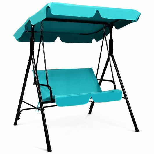 Steel Frame Outdoor Loveseat Patio Canopy Swing with Cushion-Blue at Set Shop and Smile