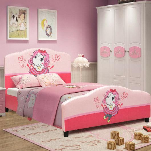 Kids Children Upholstered Platform Toddler Girl Pattern Bed at Set Shop and Smile
