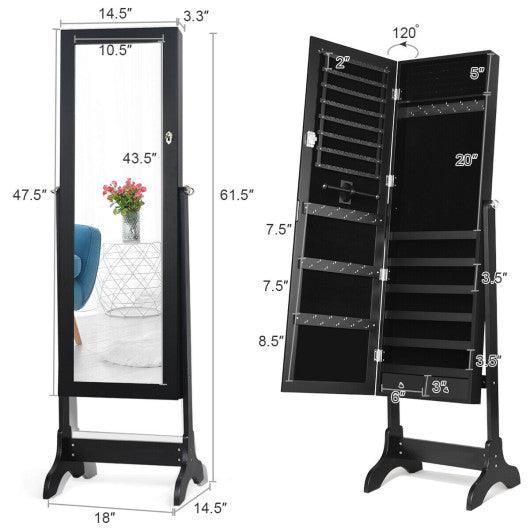 Lockable Mirrored Jewelry Cabinet Armoire Storage Organizer Box-Black at Set Shop and Smile