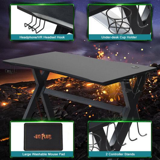 Ergonomic Gaming Desk with Mousepad and Cup Headphone Holder at Set Shop and Smile